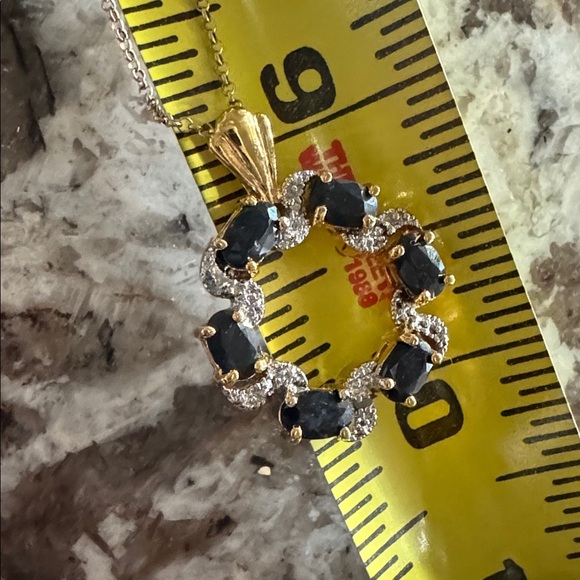 Elegant Sapphire and Diamond Pendant Necklace - Picture 6 of 6